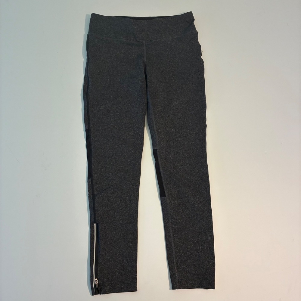 Rabbit Running Tights Womens Medium Charcoal Gray Heather Ankle Zip RW166